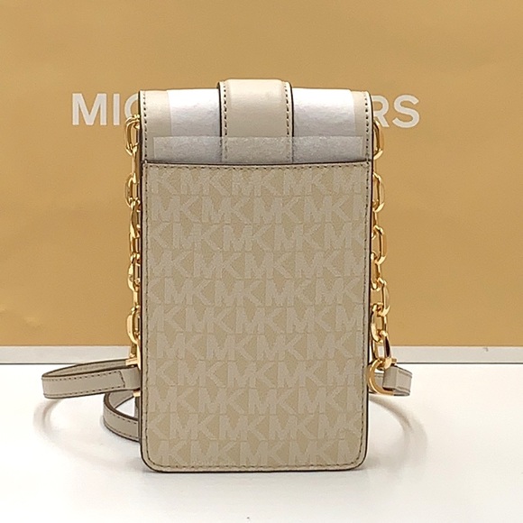 NWT MICHAEL KORS CARMEN SMALL NORTH SOUTH PHONE XBODY LIGHT SAND SIGNATU… - Picture 2 of 15
